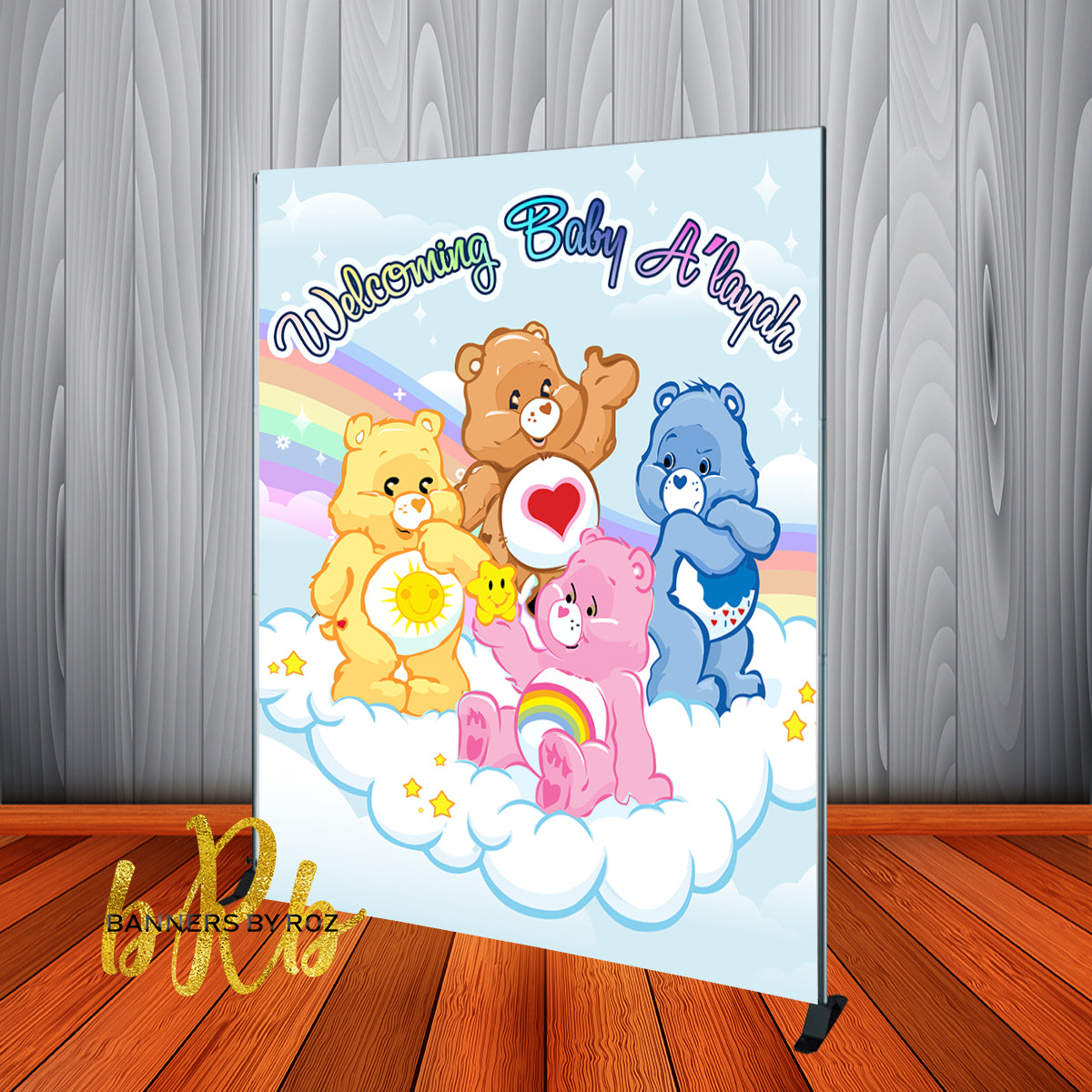 CARE BEARS RAINBOW PERSONALISED BIRTHDAY PARTY SUPPLIES BANNER BACKDROP  DECORATI