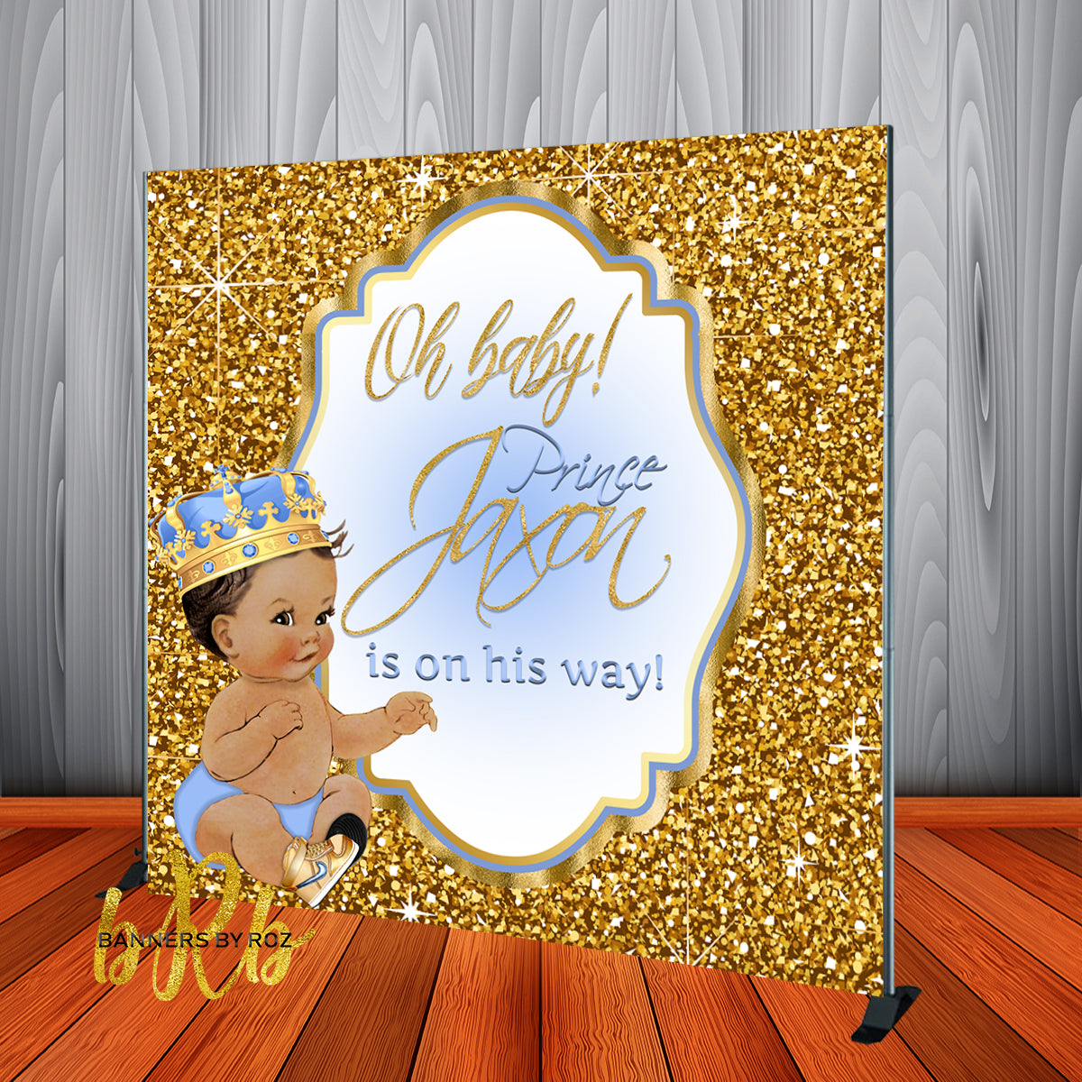 Royal Prince Baby Blue Shower Backdrop Personalized Step Repeat