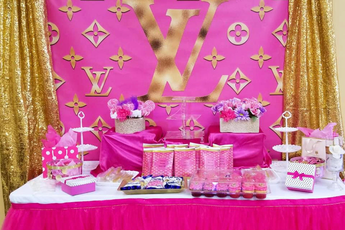 Louis V inspired Pink and Gold inspired Backdrop - Step & Repeat