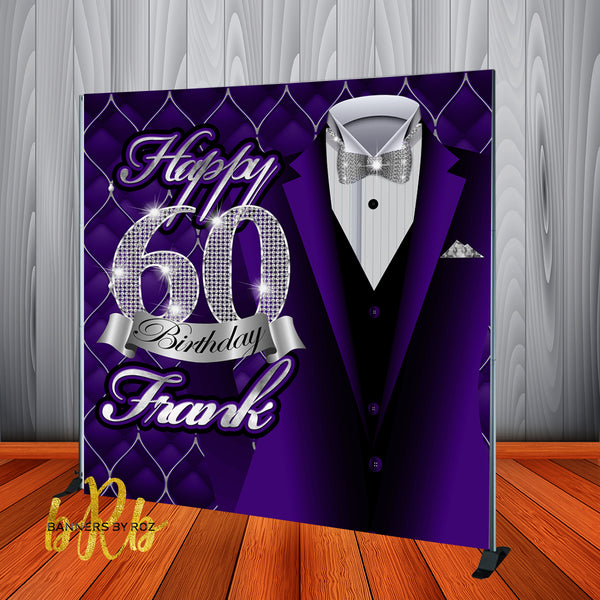 Purple Suit Birthday Backdrop- Step & Repeat - Designed, Printed & Shipped!
