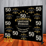 Aged to Perfection Black, Silver and Gold Step and Repeat Backdrop - Designed, Printed & Shipped!