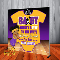 Lakers theme girl Basketball Baby Shower Backdrop Personalized Step & Repeat - Designed, Printed & Shipped!