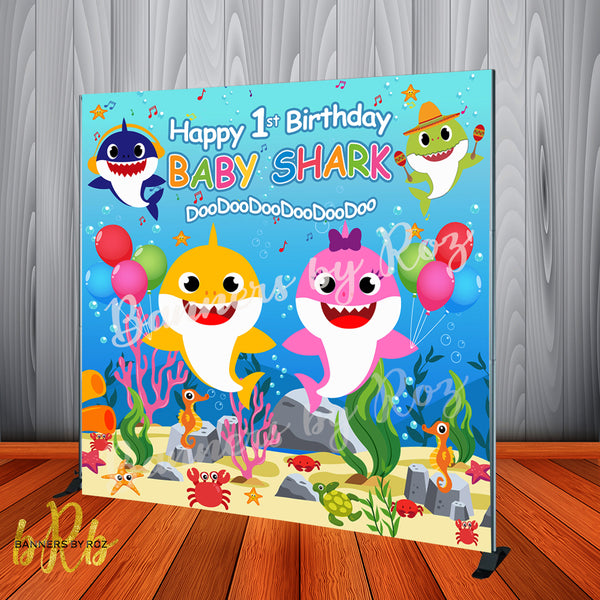 Baby Shark Birthday Party Backdrop Personalized Step & Repeat - Designed, Printed & Shipped!