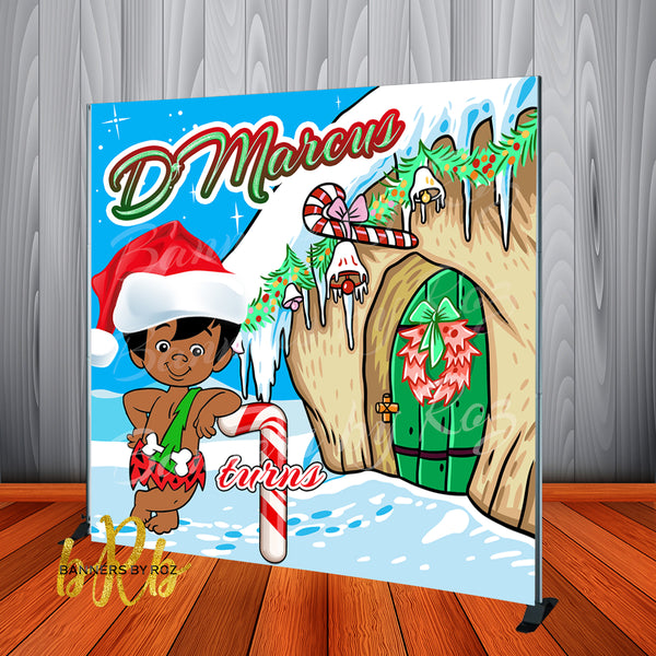 African American Bamm Bamm Flintstones Christmas Party Backdrop Personalized, Printed & Shipped!