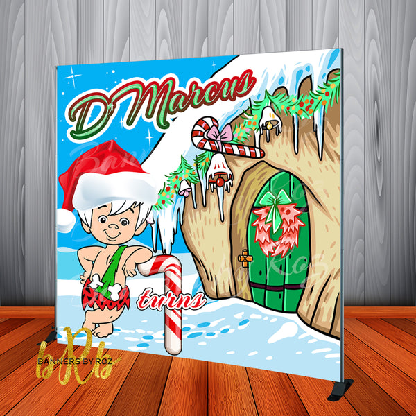 Bamm Bamm Flintstones Christmas Party Backdrop Personalized Printed & Shipped!