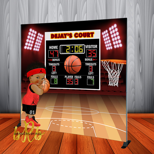 Basketball Baby Jordon Scoreboard Backdrop Personalized Step & Repeat - Designed, Printed & Shipped!