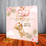We can Bearly Wait Teddy Bear Blush Pink Watercolor Backdrop Personalized, Printed & Shipped!