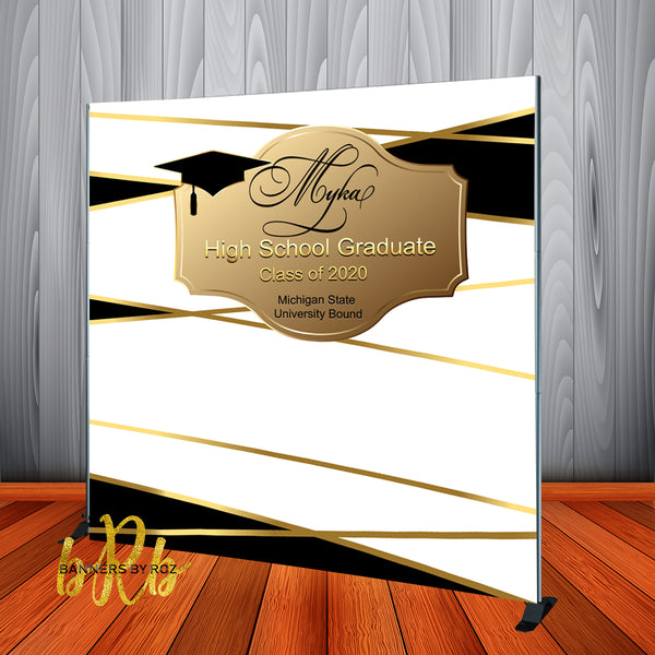 Graduation Backdrop Black & Gold - Personalized - Step & Repeat - Designed, Printed & Shipped!