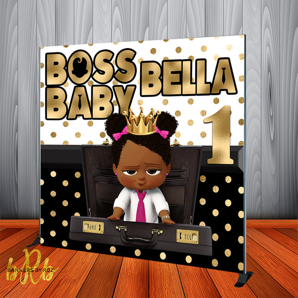 Boss Baby Black and Gold Backdrop Africa American Personalized Printed & Shipped!