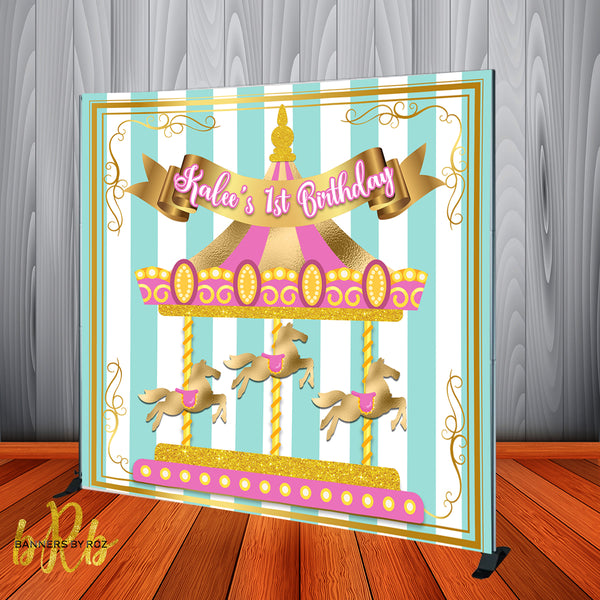 Carousel Birthday Party Backdrop Personalized Step & Repeat - Designed, Printed & Shipped!