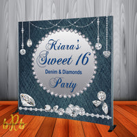 Denim & Diamonds Bling Backdrop - Personalized - Step & Repeat - Designed, Printed & Shipped!