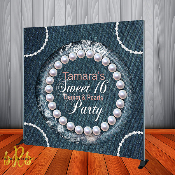 Denim & Pearls Backdrop - Personalized - Step & Repeat - Designed, Printed & Shipped!