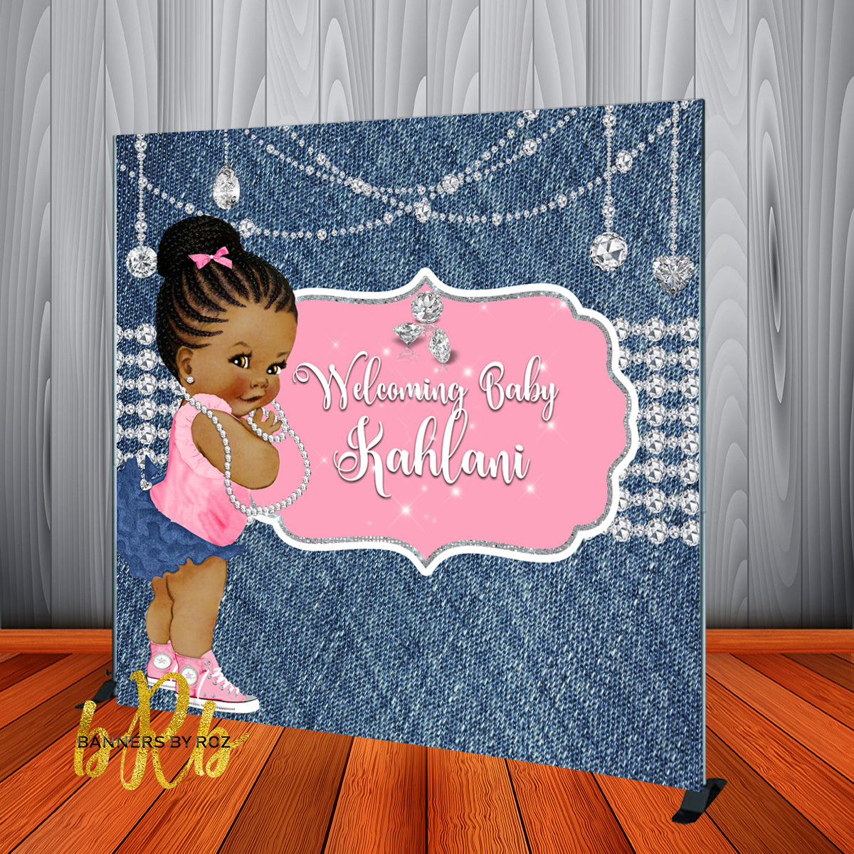 Denim and Diamonds Pink Baby Shower Backdrop Personalized - Designed ...