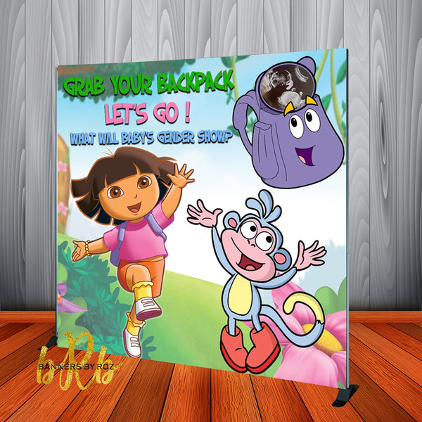 Dora the Explorer Gender Reveal Backdrop Personalized - Designed, Printed & Shipped!
