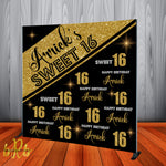 Birthday Black and Gold Step and Repeat Backdrop - Designed, Printed & Shipped!