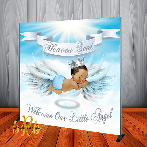 Heaven Sent Baby Shower - Boy Backdrop Personalized Step & Repeat - Designed, Printed & Shipped!