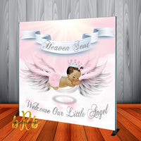Heaven Sent Baby Shower - Girl Backdrop Personalized Step & Repeat - Designed, Printed & Shipped!