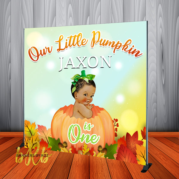 Little Pumpkin Baby Boy Halloween Birthday Backdrop Personalized - Designed, Printed & Shipped!