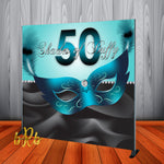 Turquoise & Black Masquerade Backdrop - Step & Repeat - Designed, Printed & Shipped!