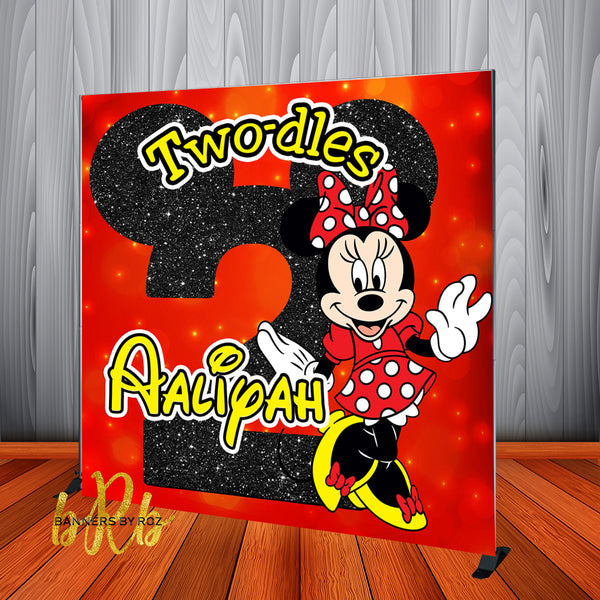 Minnie Mouse Two-dles Birthday red black Backdrop Personalized - Designed, Printed & Shipped!