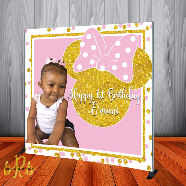 Minnie Mouse 1st Birthday Backdrop Personalized Step & Repeat - Designed, Printed & Shipped!