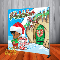 African American Pebbles Flintstones Christmas Party Backdrop Personalized Printed & Shipped!
