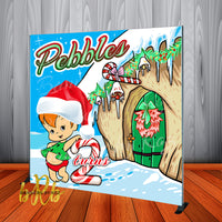 Pebbles Flintstones Christmas Party Backdrop Personalized Printed & Shipped!