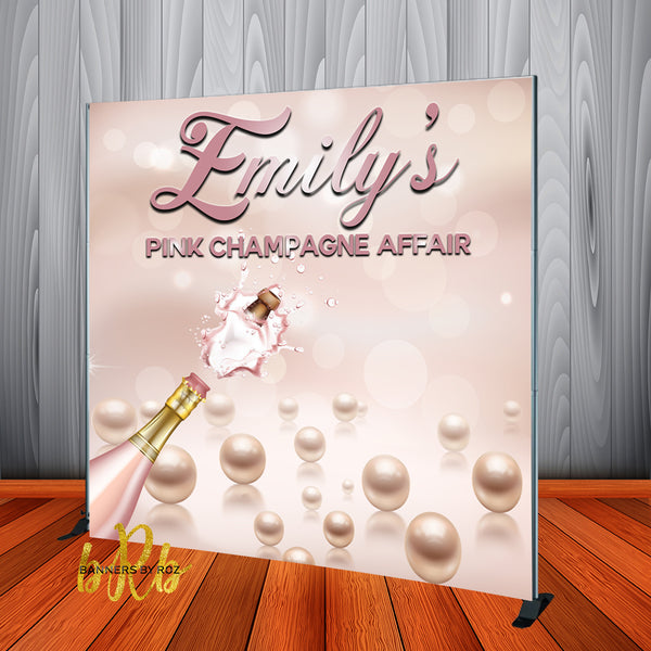 Pink Champagne Affair Party Backdrop - Step & Repeat - Designed, Printed & Shipped!