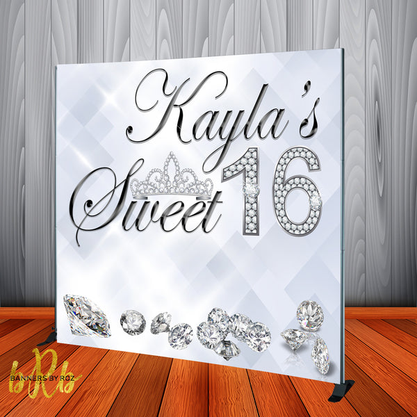 White Diamonds Backdrop for Sweet 16 Birthday, Weddings, Quinceanera Printed & Shipped!