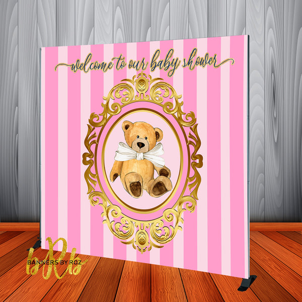 Teddy Bear Pink Backdrop Personalized, Printed & Shipped!