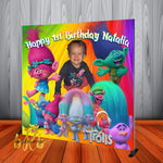Trolls Birthday Party Backdrop Personalized Step & Repeat - Designed, Printed & Shipped!