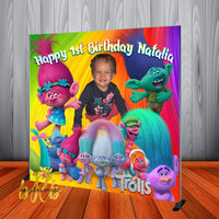 Trolls Birthday Party Backdrop Personalized Step & Repeat - Designed, Printed & Shipped!