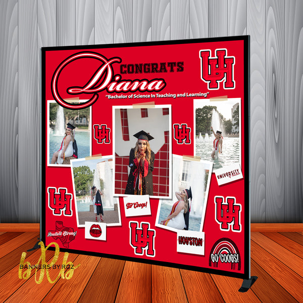 U of H University Photo Collage Backdrop Personalized - Step & Repeat - Up to 5 photos - Printed & Shipped!