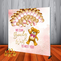 We can Bearly Wait Teddy Bear Pink Backdrop Personalized, Printed & Shipped!