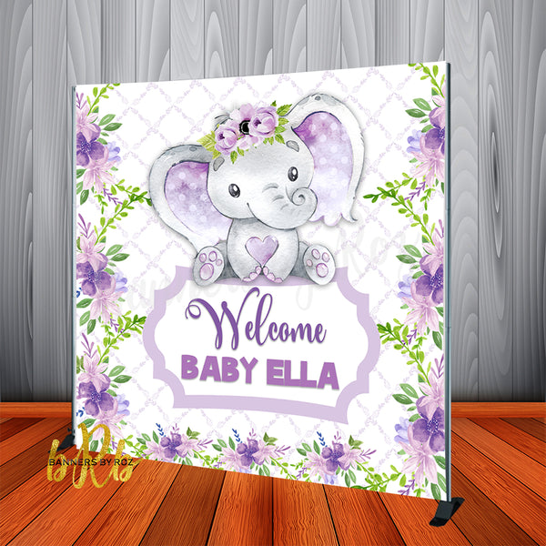 Baby Elephant Purple Backdrop Personalized Step & Repeat - Designed, Printed & Shipped!
