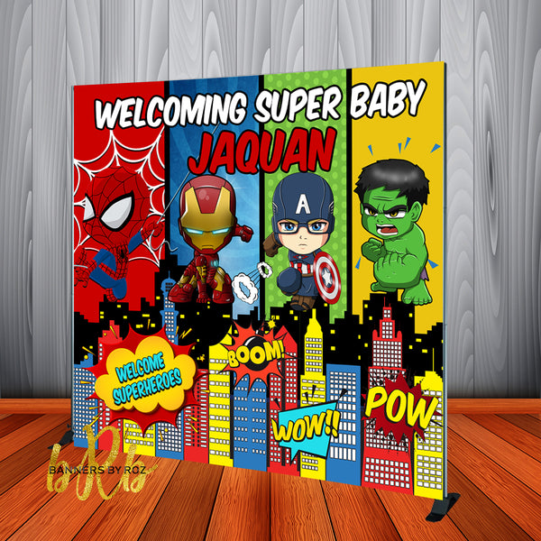 Super Heroes Babies Backdrop Personalized Step & Repeat - Designed, Printed & Shipped!