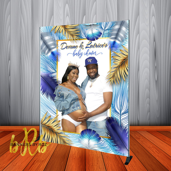 Blue Feather Safari theme Backdrop Personalized Step & Repeat - Designed, Printed & Shipped!