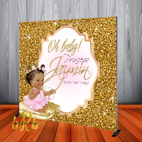 Royal Pink Princess Baby Shower Backdrop Personalized Step & Repeat - Designed, Printed & Shipped!