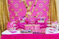 Louis V inspired Pink and Gold inspired Backdrop - Step & Repeat - Designed, Printed & Shipped!