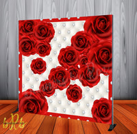 Red Roses Floral Backdrop- Step & Repeat - Designed, Printed & Shipped!