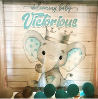 Baby Elephant Blue Teal Backdrop Personalized Step & Repeat - Designed, Printed & Shipped!