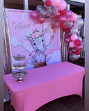 Baby Elephant Pink Hot Air Balloon Backdrop Personalized - Designed, Printed & Shipped!