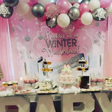 Winter Wonderland Pink Backdrop Personalized - Designed, Printed & Shipped!