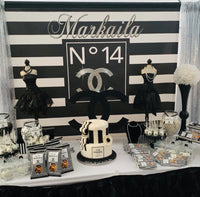 Chanel Inspired Backdrop Silver accent - Step & Repeat - Designed, Printed & Shipped!