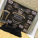 Aged to Perfection Black, Silver and Gold Step and Repeat Backdrop - Designed, Printed & Shipped!