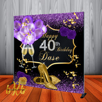 Purple and Gold theme birthday backdrop - Step & Repeat - Designed, Printed & Shipped!