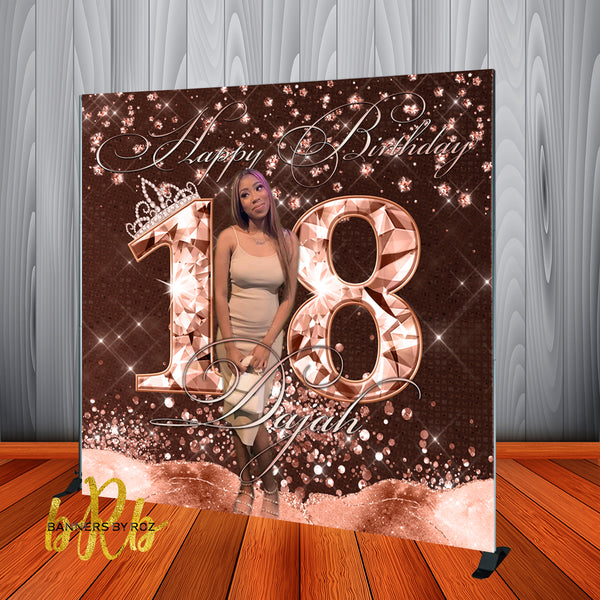 Rose Gold and Brown Bling Backdrop for Birthdays, Sweet 16, Prom - Personalized, Printed & Shipped!