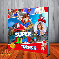 Super Mario Odyssey Birthday Backdrop Personalized Step & Repeat - Designed, Printed & Shipped!