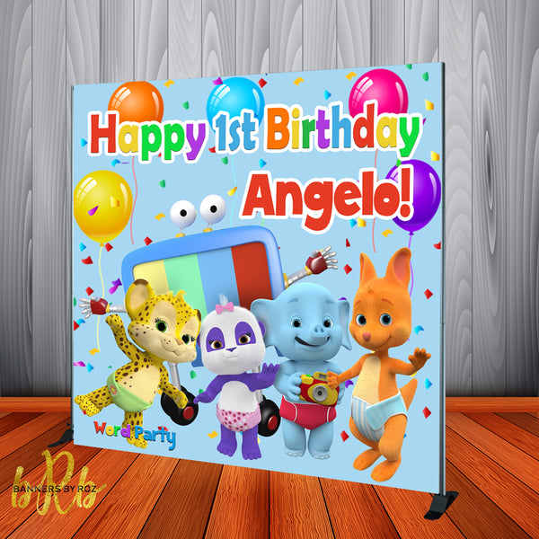 Word Party Birthday Party Backdrop Personalized Step & Repeat - Designed, Printed & Shipped!